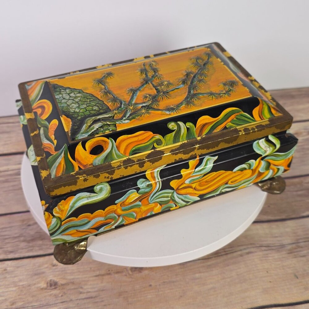 Hand-Painted Trinket Box With Brass Feet